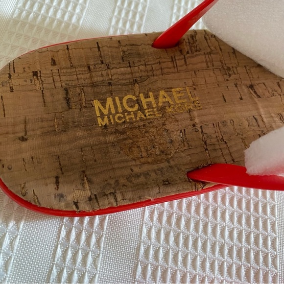 Michael Kors Cork Sandals Charm Jelly MK Gold Logo - Picture 5 of 13